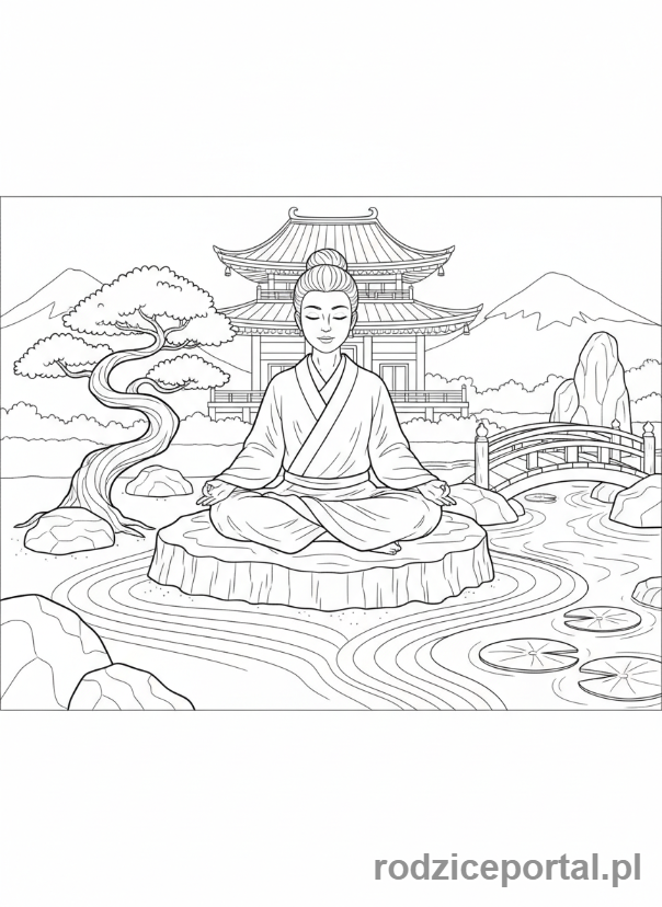 Kolorowanka Relaksacja - Medytacja w ogrodzie zen