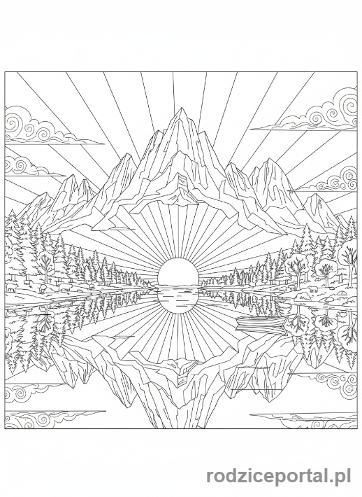 Kolorowanka Relaksacja - Spokojny krajobraz z jeziorem