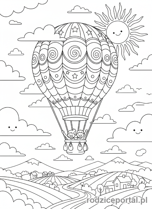 Kolorowanka Relaksacyjne Dla Dzieci - Balon na ogrzane powietrze