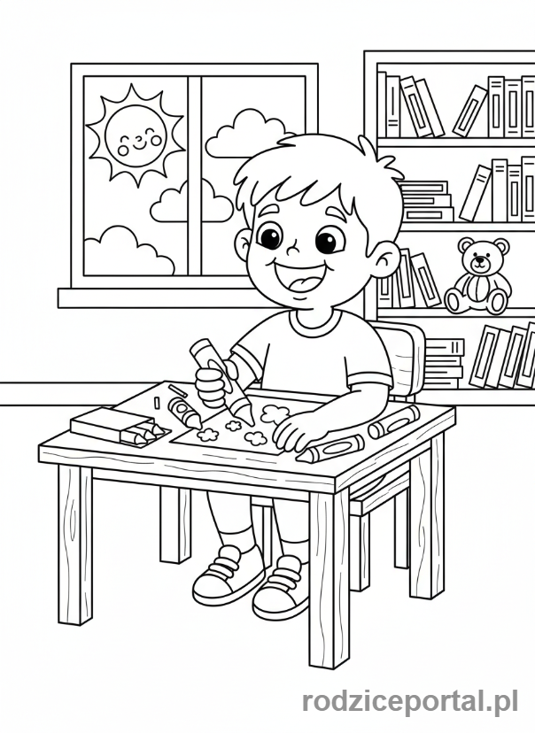 Kolorowanka Relaksacyjne Dla Dzieci - Chłopiec rysujący