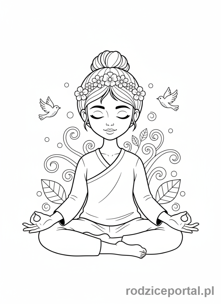 Kolorowanka Relaksacyjne Dla Dzieci - Dziewczynka medytująca