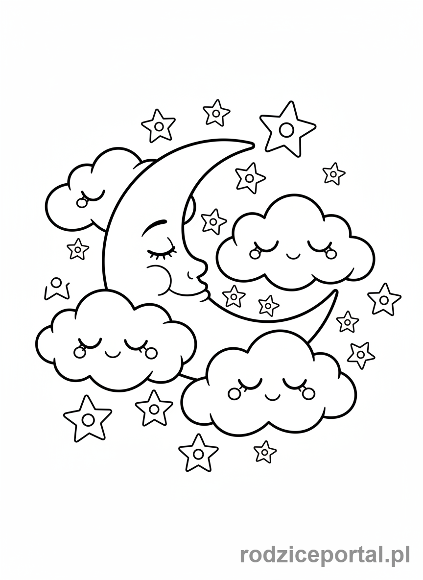 Kolorowanka Relaksacyjne Dla Dzieci - Księżyc i gwiazdy