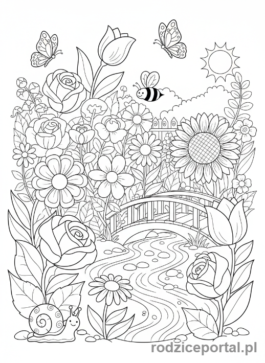 Kolorowanka Relaksacyjne Dla Dzieci - Ogród z motylami