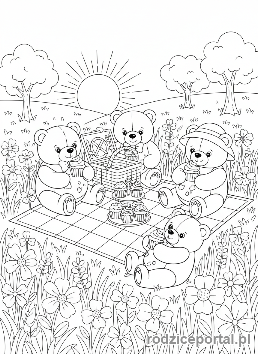 Kolorowanka Relaksacyjne Dla Dzieci - Piknik pluszaków