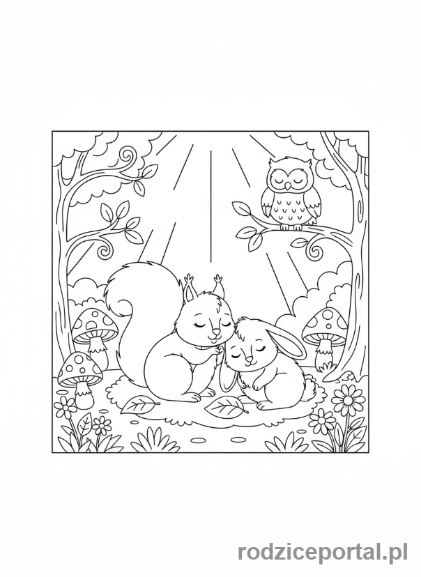 Kolorowanka Relaksacyjne Dla Dzieci - Zwierzęta leśne razem