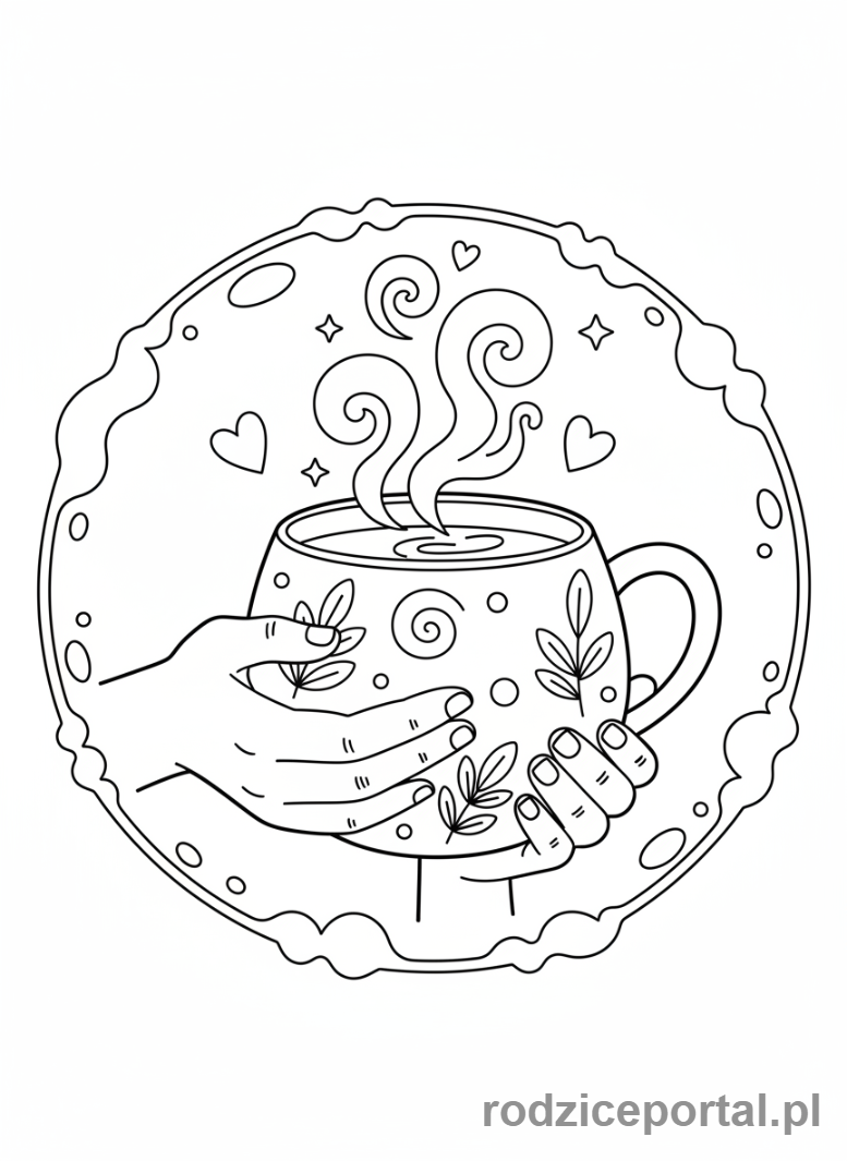 Kolorowanka Reset Emocjonalny - Dłonie trzymają kubek