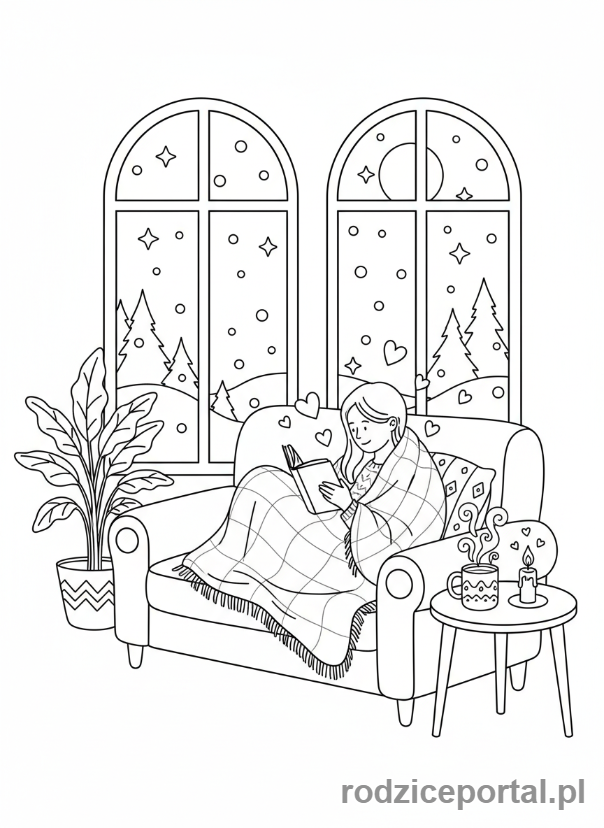 Kolorowanka Reset Emocjonalny - Osoba czyta pod kocem