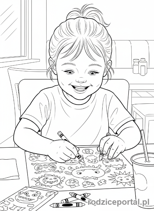 Kolorowanka Restauracja - Dziecko rysuje przy stole