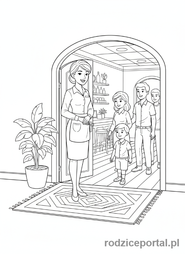 Kolorowanka Restauracja - Hostessa wita gości