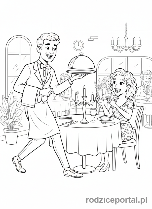 Kolorowanka Restauracja - Kelner serwuje posiłek