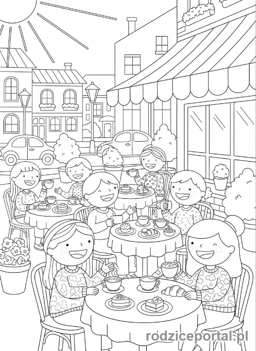 Kolorowanka Restauracja - Klienci w kawiarni na zewnątrz