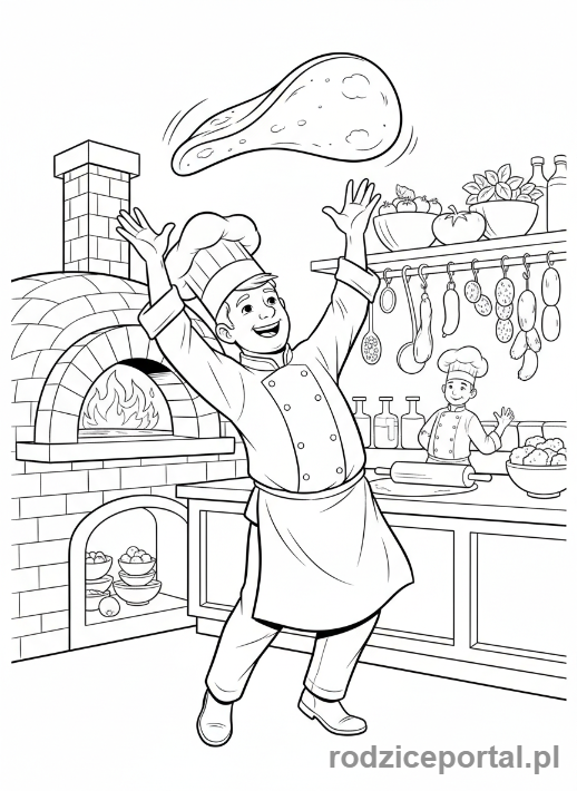 Kolorowanka Restauracja - Pizzer wyrabia ciasto