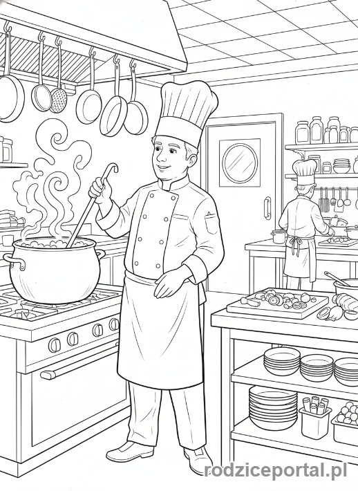 Kolorowanka Restauracja - Szef kuchni gotuje danie
