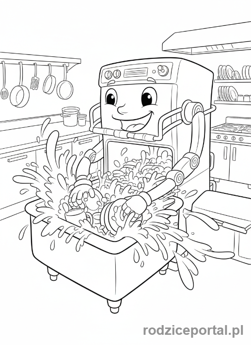 Kolorowanka Restauracja - Zmywak myje naczynia