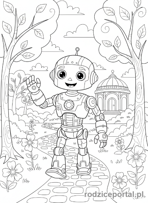 Kolorowanka Robot - Robot w parku
