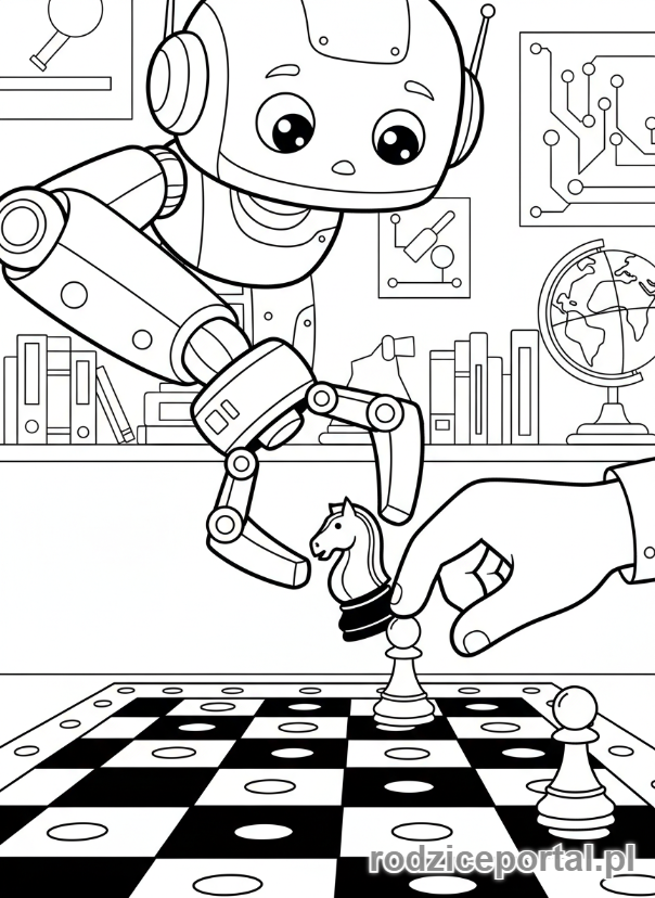 Kolorowanka Roboty Edukacyjne - Robot gra w szachy