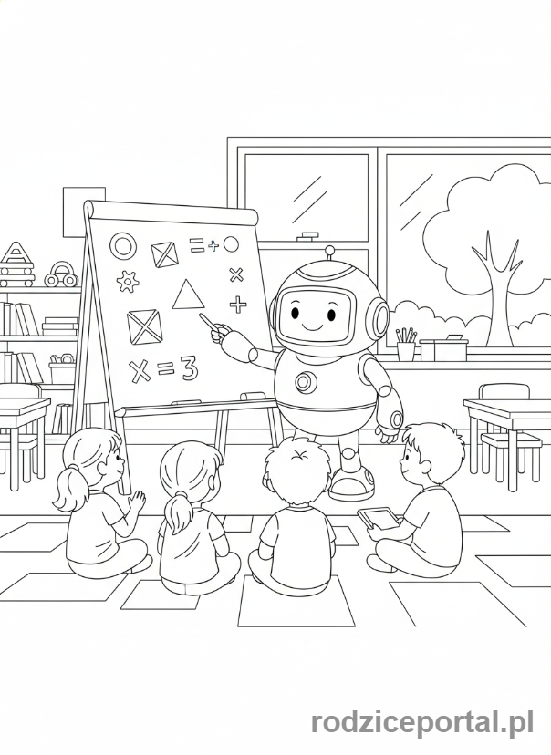 Kolorowanka Roboty Edukacyjne - Robot uczy dzieci