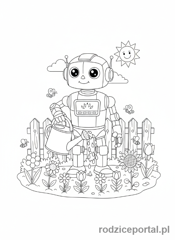 Kolorowanka Roboty Edukacyjne - Robot w ogrodzie