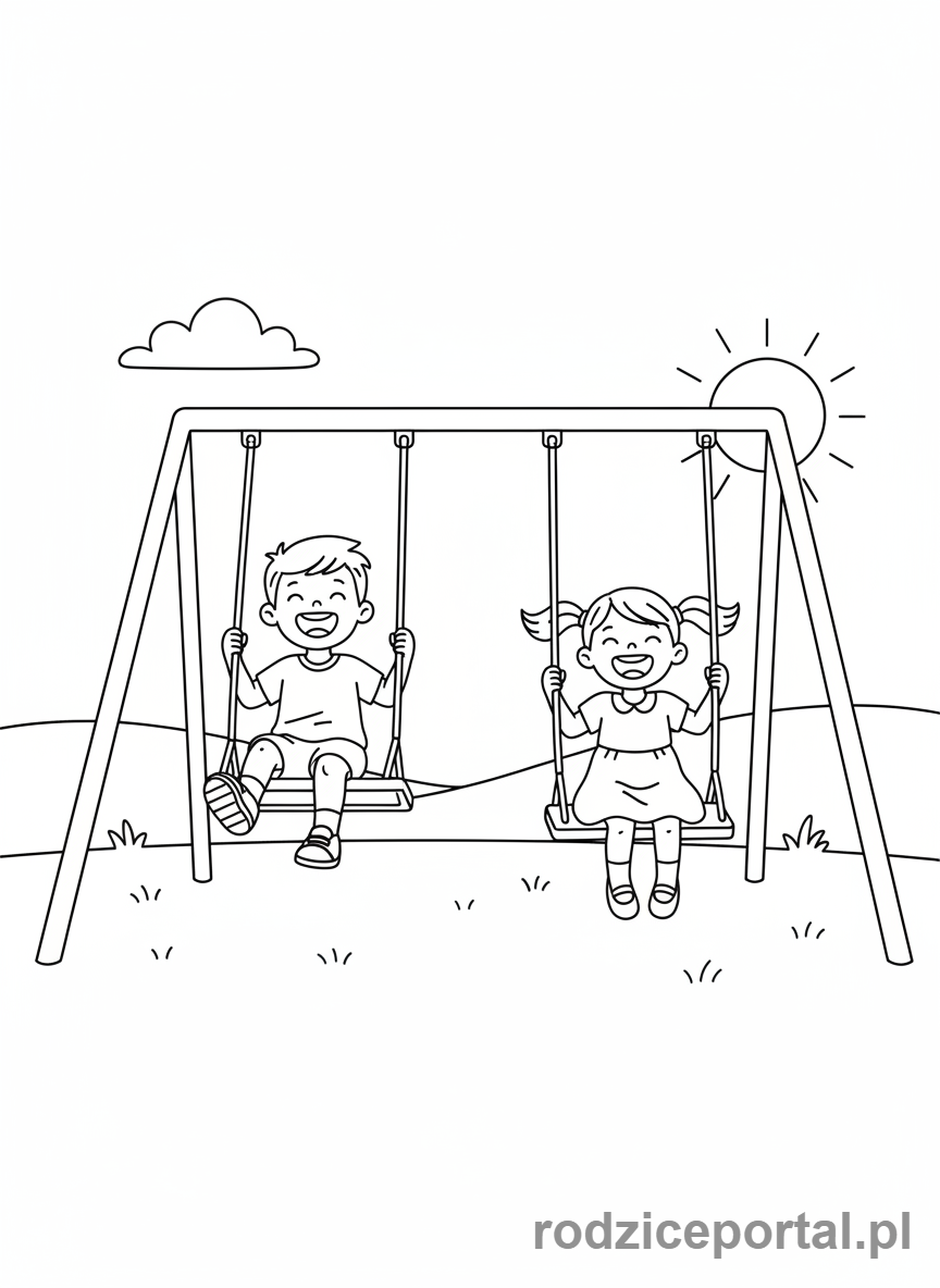 Kolorowanka Rodzeństwo - Dzieci na placu zabaw