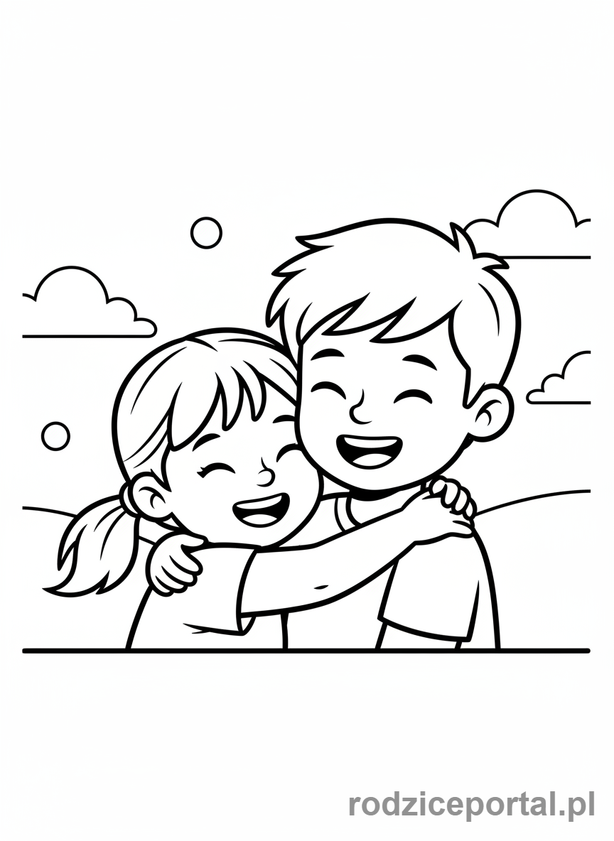 Kolorowanka Rodzeństwo - Przytulające się dzieci