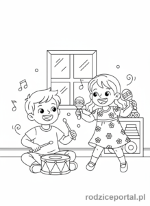 Kolorowanka Rodzeństwo - Rodzeństwo grające muzykę