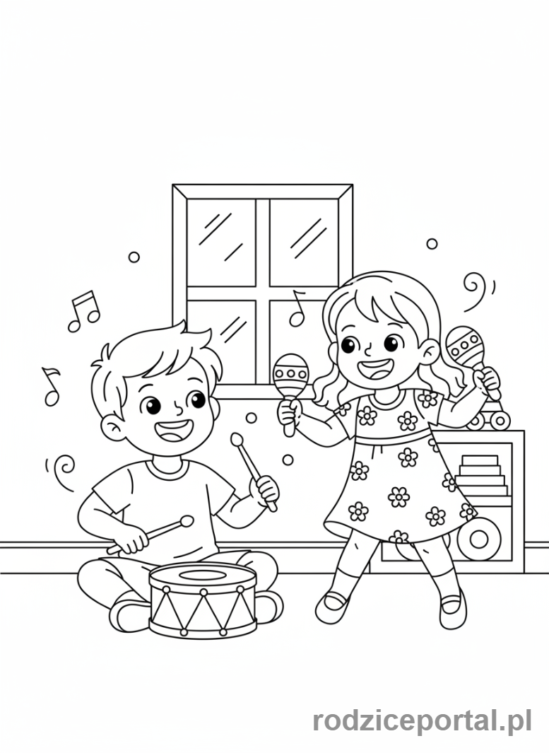 Kolorowanka Rodzeństwo - Rodzeństwo grające muzykę