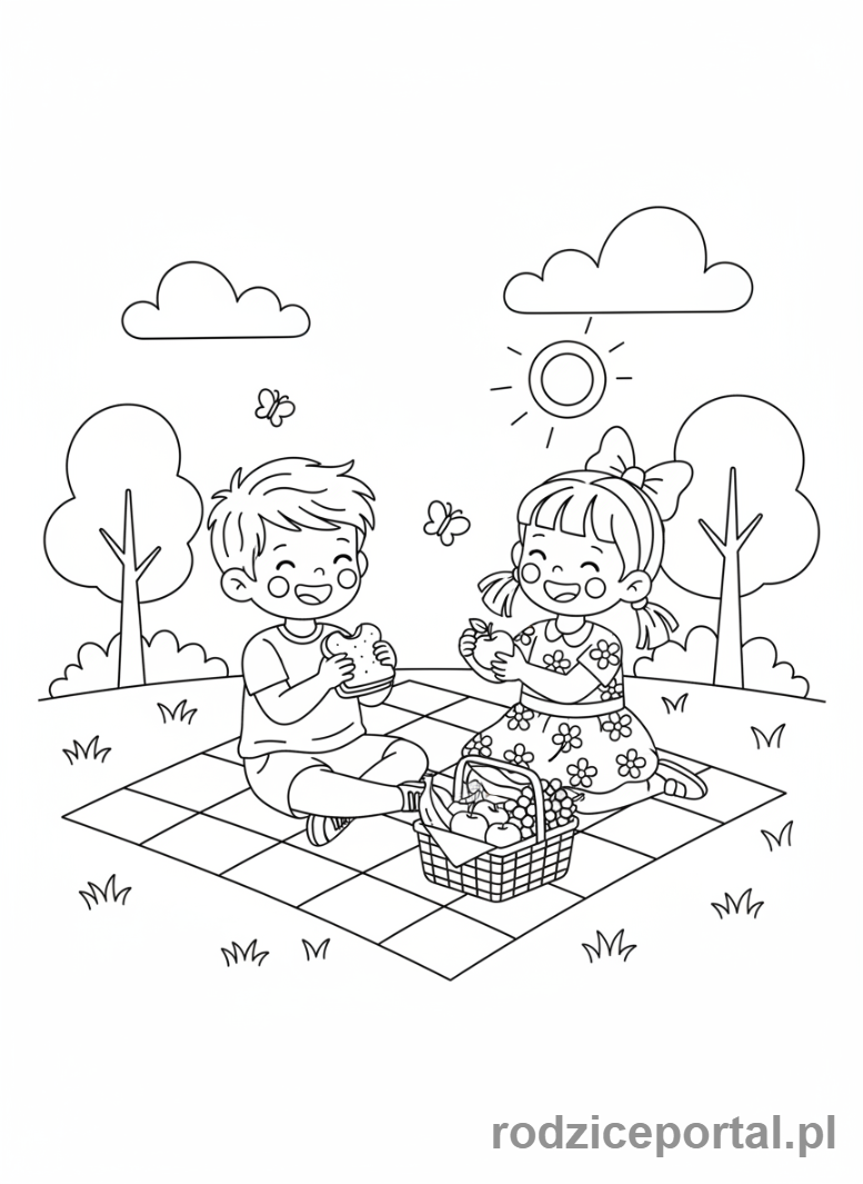 Kolorowanka Rodzeństwo - Rodzeństwo na pikniku