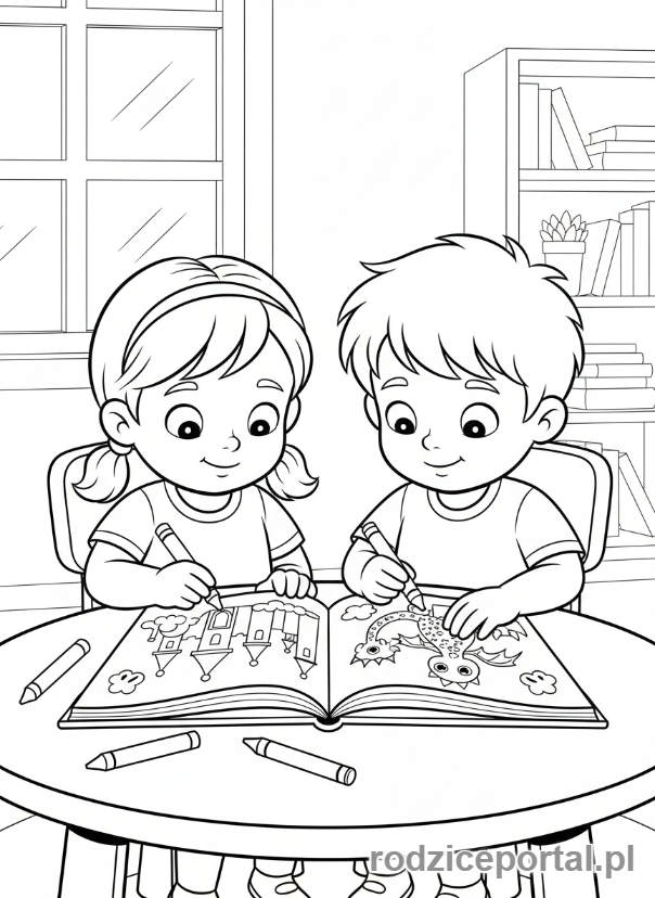 Kolorowanka Rodzeństwo - Rodzeństwo rysujące