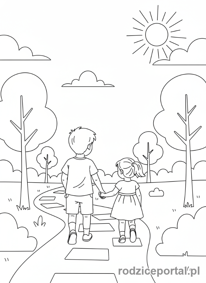 Kolorowanka Rodzeństwo - Rodzeństwo spacerujące