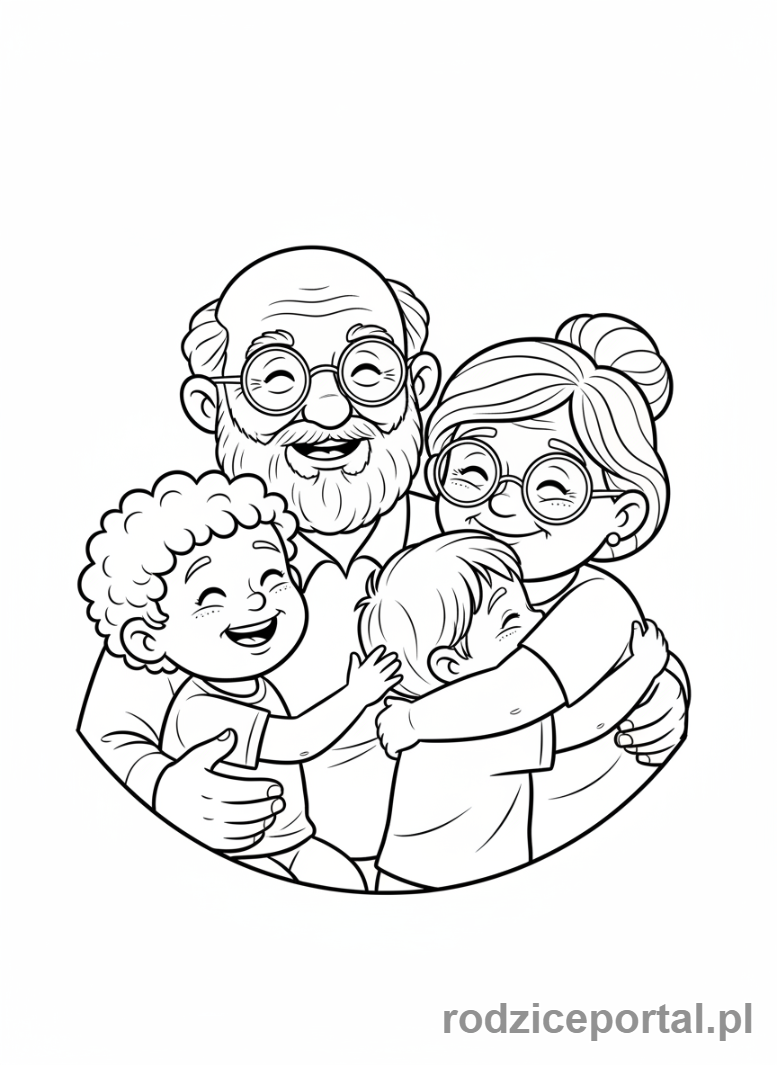 Kolorowanka Rodzina - Dziadkowie z wnukami