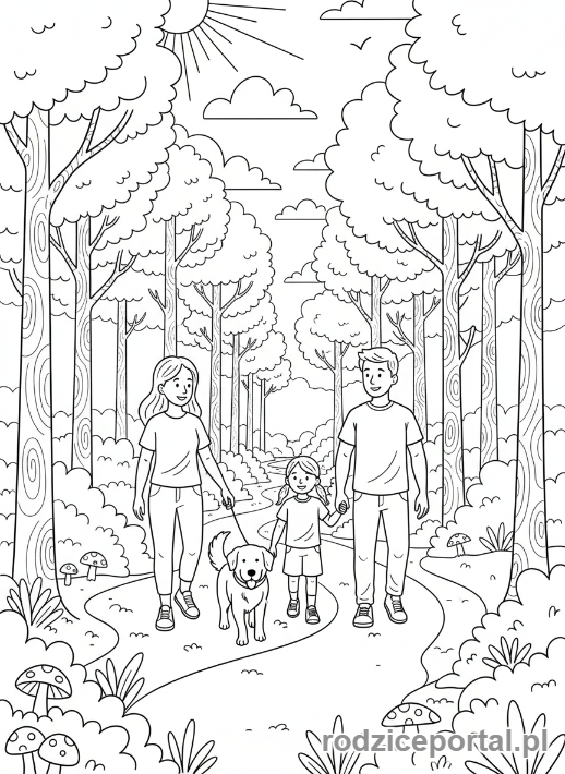 Kolorowanka Rodzina - Rodzinny spacer z pupilem