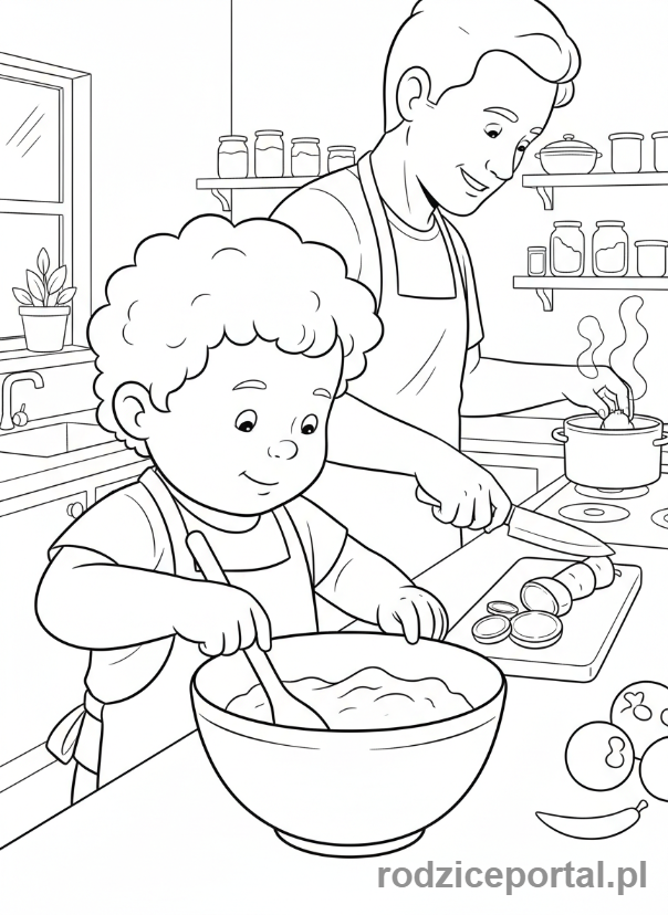 Kolorowanka Rodzina - Wspólne gotowanie