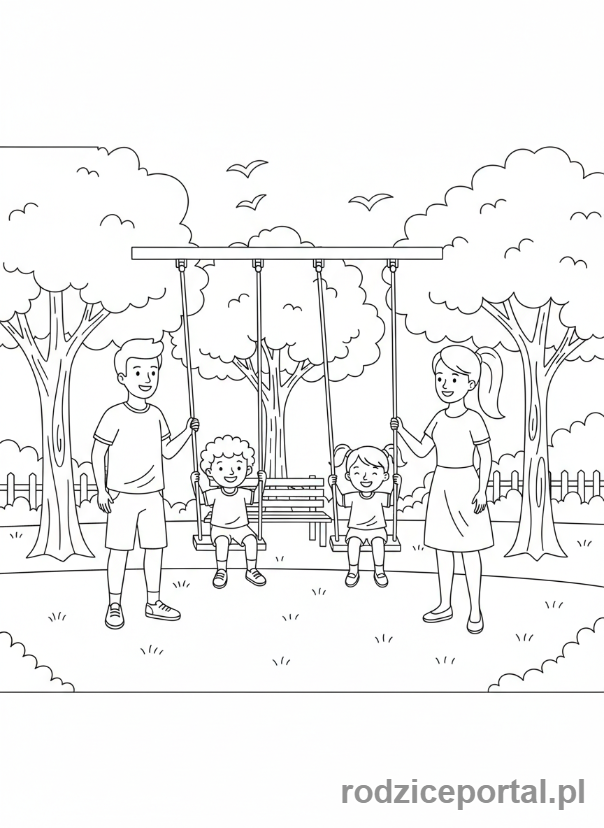 Kolorowanka Rodzina - Zabawa w parku