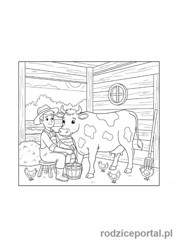 Kolorowanka Rolnik - Rolnik doi krowe