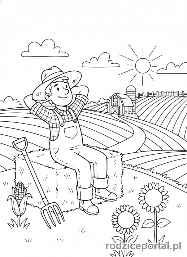 Kolorowanka Rolnik - Rolnik odpoczywa