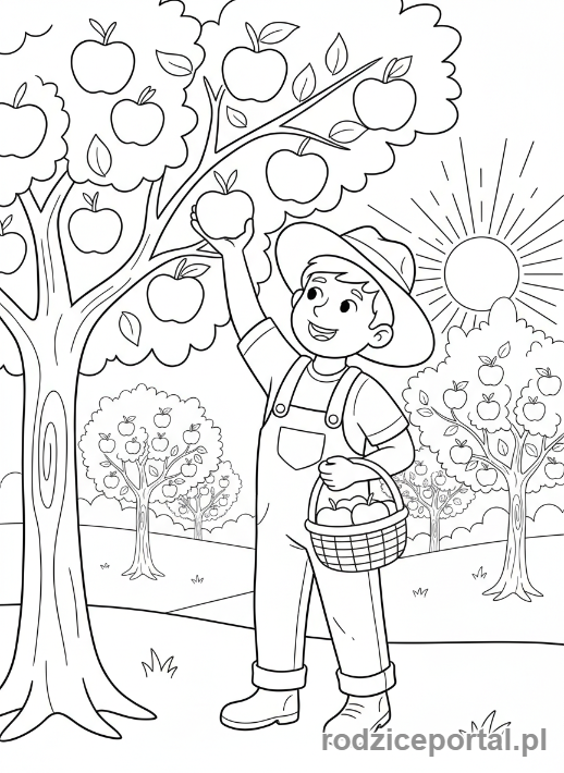 Kolorowanka Rolnik - Rolnik w sadzie