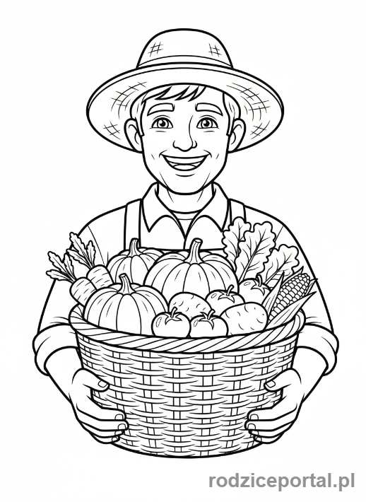 Kolorowanka Rolnik - Rolnik z koszem warzyw