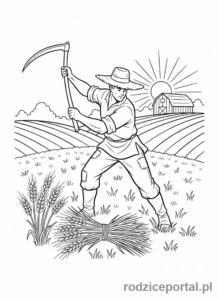 Kolorowanka Rolnik - Rolnik zbiera plony
