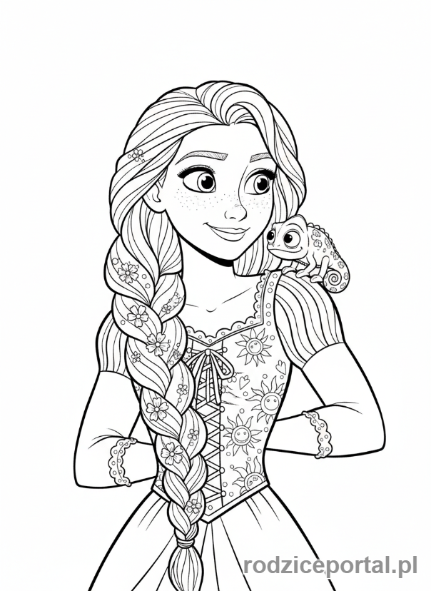 Kolorowanka Roszpunka - Roszpunka trzymająca małego kameleona