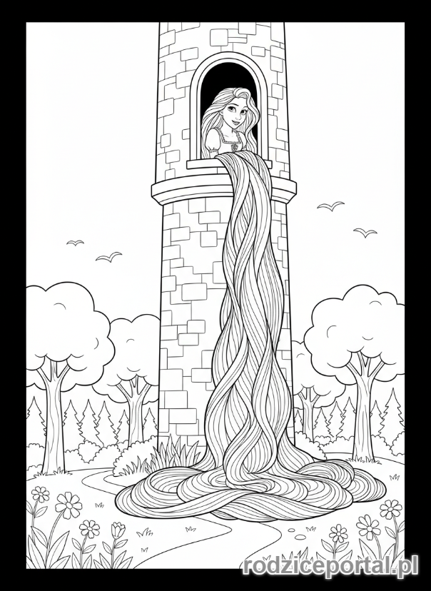 Kolorowanka Roszpunka - Roszpunka w wieży z długimi włosami