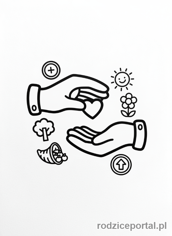 Kolorowanka Równowaga Emocji - Wymiana prezentu z symbolami.