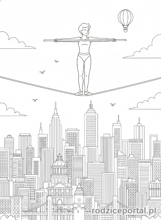 Kolorowanka Równowaga - Spacer po linie.