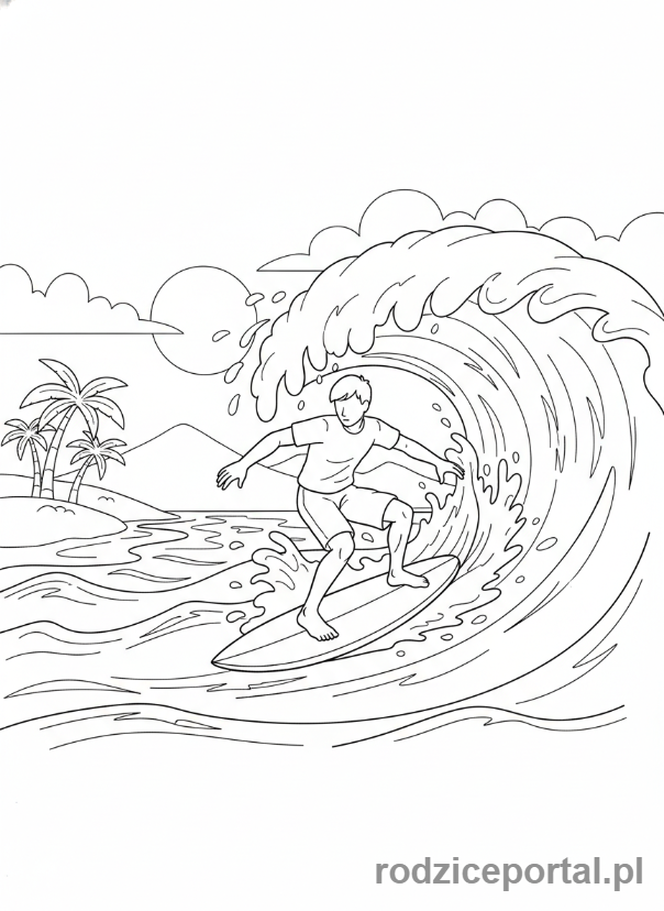 Kolorowanka Równowaga - Surfer na fali.
