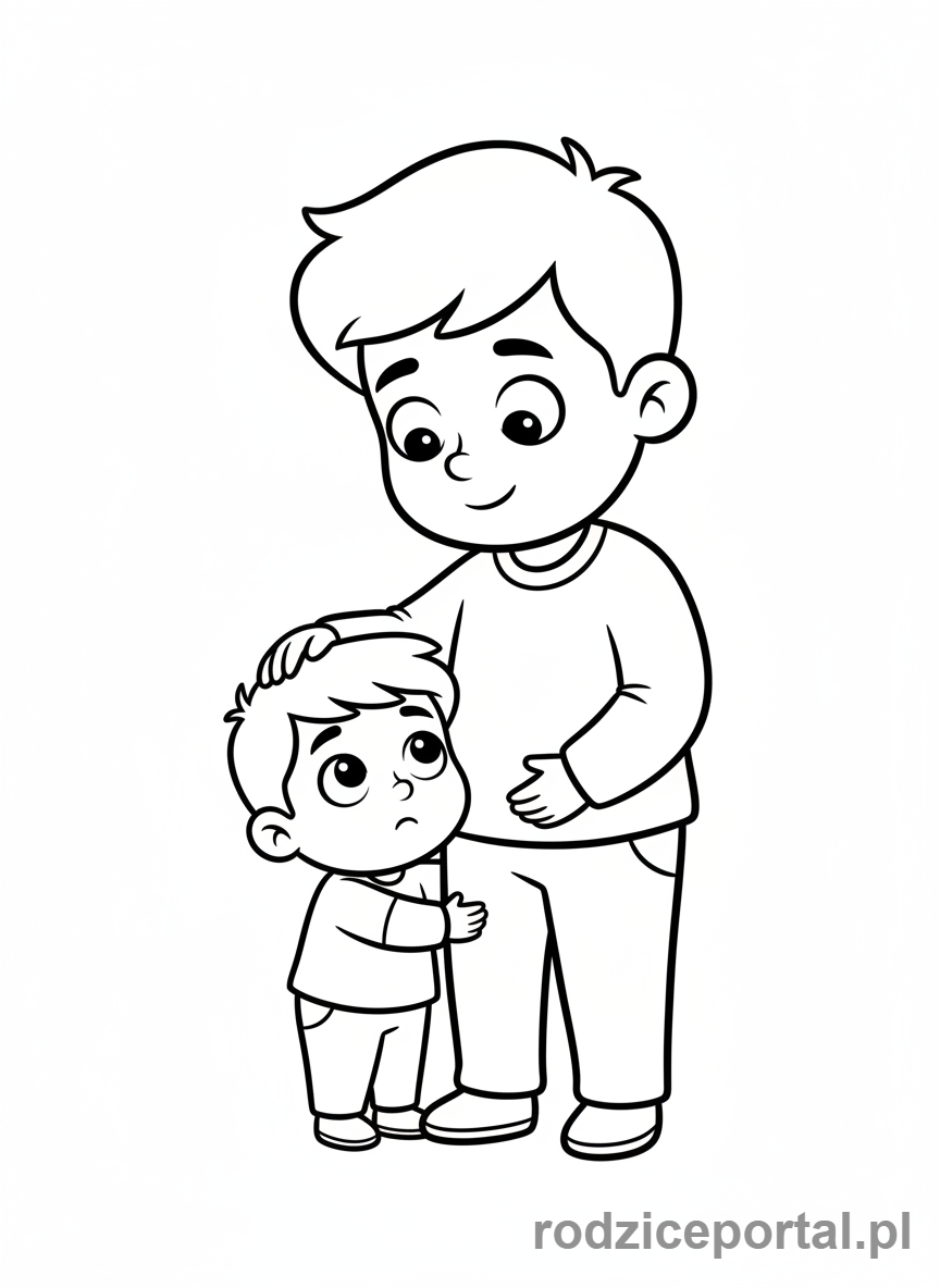 Kolorowanka Rozmowa O Emocjach - Rodzic uspokaja przestraszone dziecko.