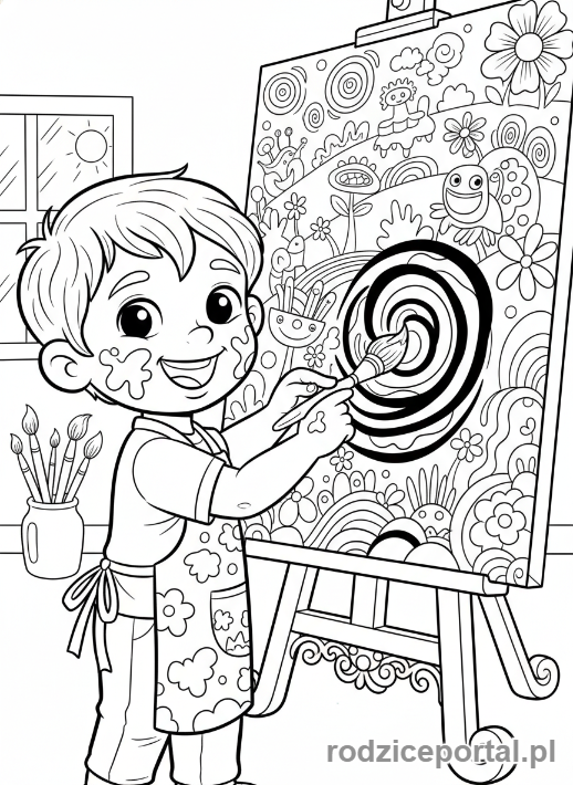 Kolorowanka Rozwijające Kreatywność - Dziecko maluje obraz