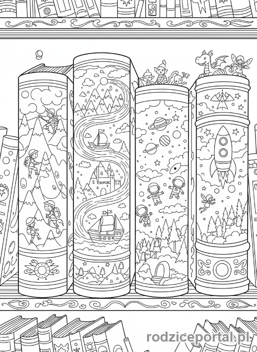 Kolorowanka Rozwijające Kreatywność - Książki zmieniają się w krajobrazy