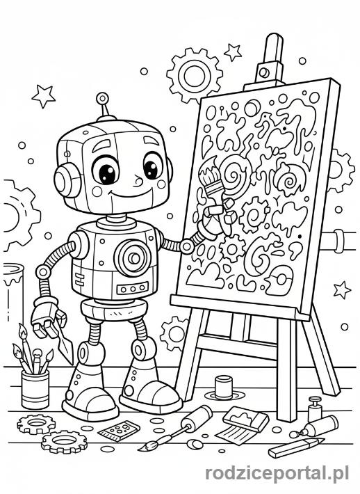 Kolorowanka Rozwijające Kreatywność - Robot tworzy sztukę