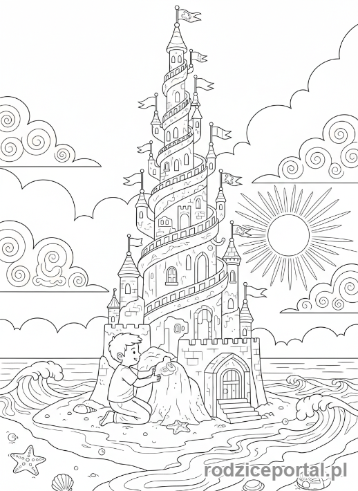 Kolorowanka Rozwijające Kreatywność - Zamek z piasku do chmur