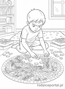 Kolorowanka Rozwijające Myślenie - Dziecko składające puzzle