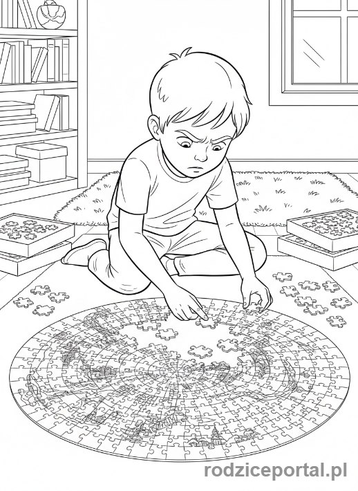Kolorowanka Rozwijające Myślenie - Dziecko składające puzzle